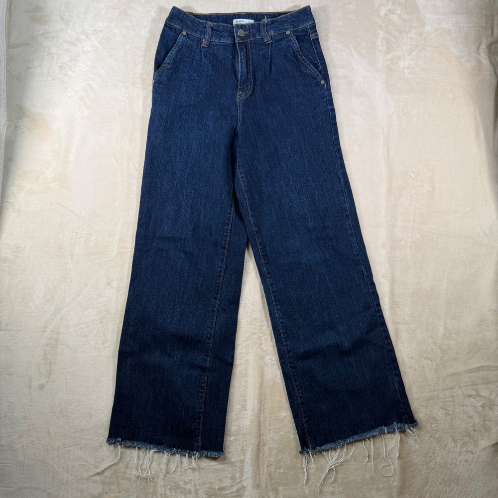 Oat New York Wide Leg Jeans Womens 6/28 Dark Wash Excellent Raw Hem High Rise